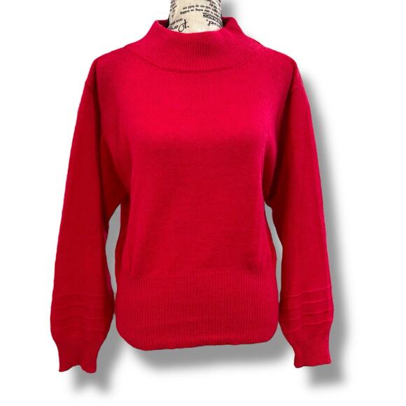 Vintage 80s Pierre Cardin Size S Red Wool Angora Button Sweater Shoulder Pads - Picture 1 of 4